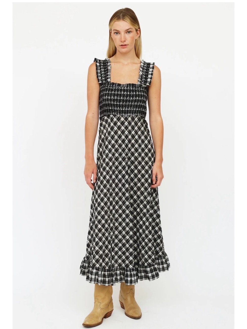 Ganni Seersucker Black and White Dress - size Small